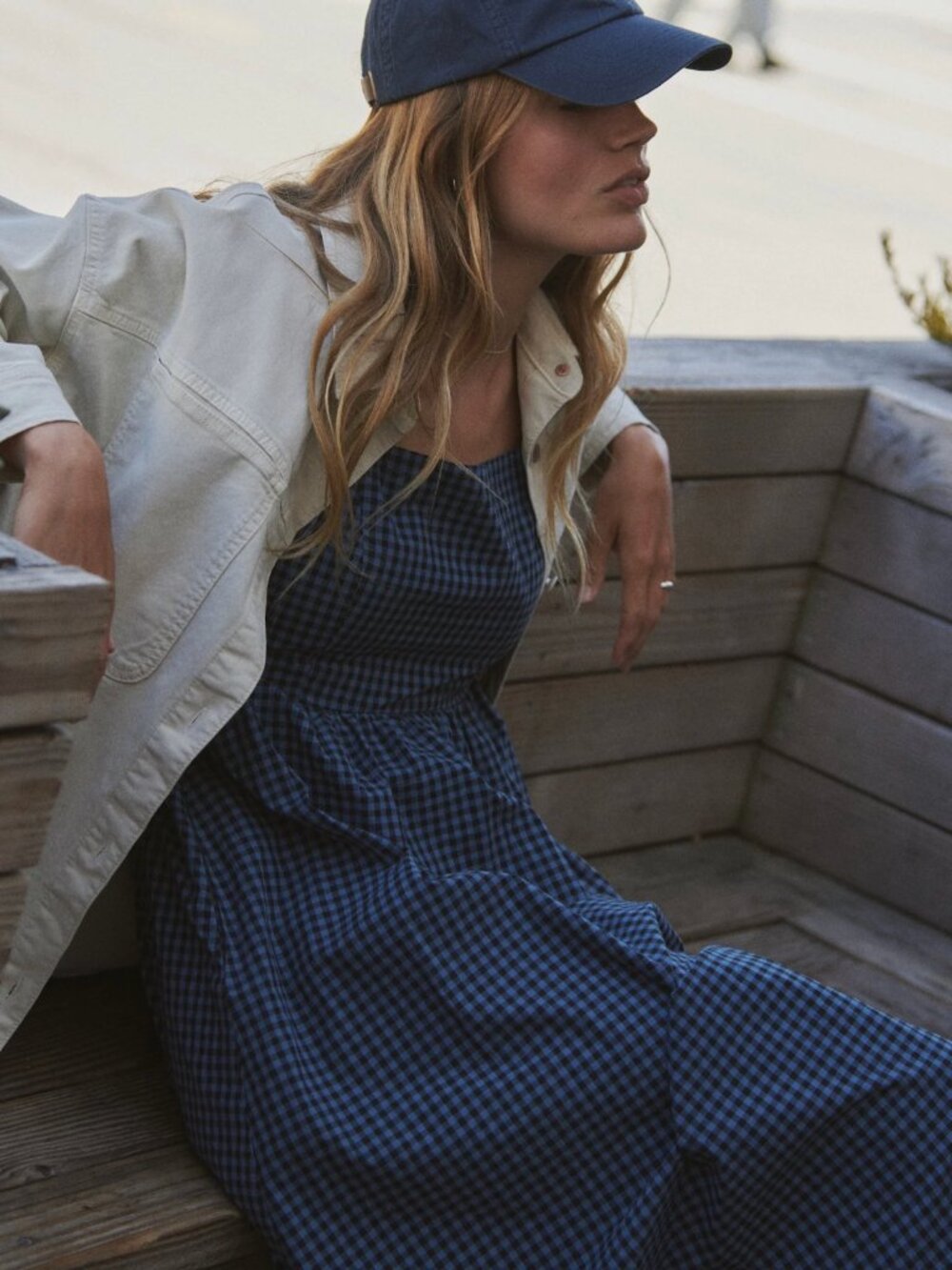 NWT Marine Layer Blue Gingham Dress, sz S
